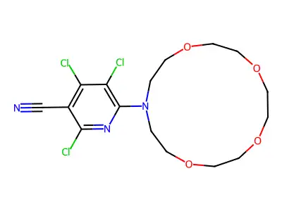 2,4,5-trichloro-6-(1,4,7,10-tetraoxa-13-azacyclopentadec-13-yl)pyridine-3-carbonitrile structure