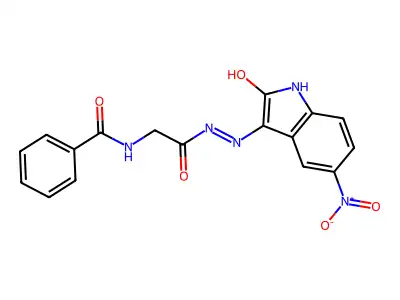 (Z)-N-(2-(2-(5-nitro-2-oxoindolin-3-ylidene)hydrazinyl)-2-oxoethyl)benzamide structure