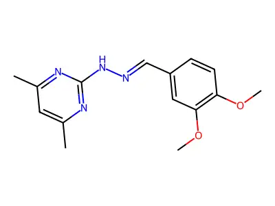 N-[(E)-(3,4-dimethoxyphenyl)methylideneamino]-4,6-dimethylpyrimidin-2-amine structure