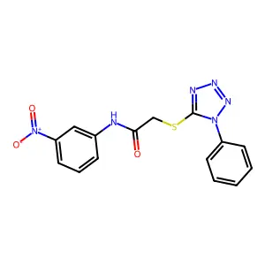 N-(3-nitrophenyl)-2-(1-phenyltetrazol-5-yl)sulfanylacetamide structure