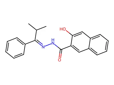 3-hydroxy-N-[(2-methyl-1-phenylpropylidene)amino]naphthalene-2-carboxamide structure