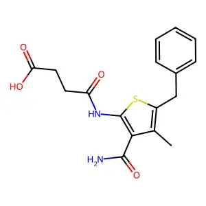 4-{[3-(Aminocarbonyl)-5-benzyl-4-methyl-2-thienyl]amino}-4-oxobutanoic acid structure