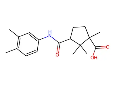 3-((3,4-Dimethylphenyl)carbamoyl)-1,2,2-trimethylcyclopentanecarboxylic acid structure
