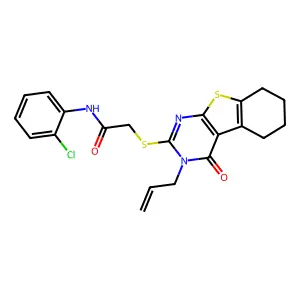 N-(2-chlorophenyl)-2-{[3-oxo-4-(prop-2-en-1-yl)-8-thia-4,6-diazatricyclo[7.4.0.0^{2,7}]trideca-1(9),2(7),5-trien-5-yl]sulfanyl}acetamide structure