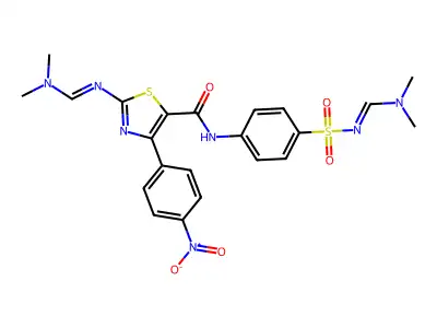 2-(dimethylaminomethylideneamino)-N-[4-(dimethylaminomethylideneamino)sulfonylphenyl]-4-(4-nitrophenyl)-1,3-thiazole-5-carboxamide structure