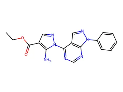 ethyl 5-amino-1-(1-phenyl-1H-pyrazolo[3,4-d]pyrimidin-4-yl)-1H-pyrazole-4-carboxylate structure