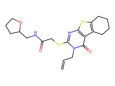 2-{[3-oxo-4-(prop-2-en-1-yl)-8-thia-4,6-diazatricyclo[7.4.0.0^{2,7}]trideca-1(9),2(7),5-trien-5-yl]sulfanyl}-N-[(oxolan-2-yl)methyl]acetamide structure