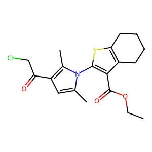 ethyl 2-[3-(2-chloroacetyl)-2,5-dimethylpyrrol-1-yl]-4,5,6,7-tetrahydro-1-benzothiophene-3-carboxylate structure