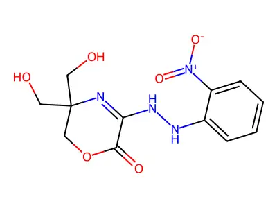 3,3-bis(hydroxymethyl)-5-[2-(2-nitrophenyl)hydrazinyl]-2H-1,4-oxazin-6-one structure