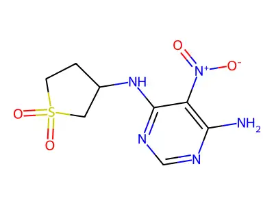 N4-(1,1-dioxo-3-thiolanyl)-5-nitropyrimidine-4,6-diamine structure