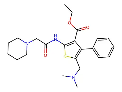ethyl 5-((dimethylamino)methyl)-4-phenyl-2-(2-(piperidin-1-yl)acetamido)thiophene-3-carboxylate structure