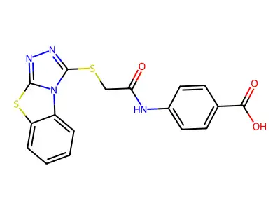 4-(2-{7-thia-2,4,5-triazatricyclo[6.4.0.0,2,6]dodeca-1(12),3,5,8,10-pentaen-3-ylsulfanyl}acetamido)benzoic acid structure