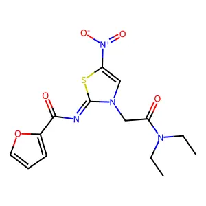 N-[3-[2-(diethylamino)-2-oxoethyl]-5-nitro-1,3-thiazol-2-ylidene]furan-2-carboxamide structure