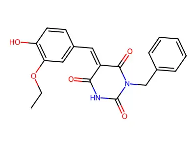 (5E)-1-benzyl-5-[(3-ethoxy-4-hydroxyphenyl)methylidene]-1,3-diazinane-2,4,6-trione structure