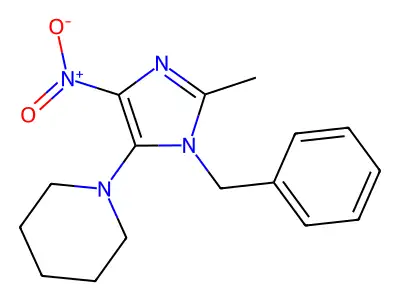 1-(1-benzyl-2-methyl-4-nitro-1H-imidazol-5-yl)piperidine structure