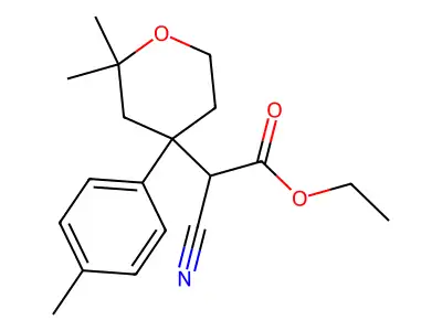 ethyl cyano[2,2-dimethyl-4-(4-methylphenyl)tetrahydro-2H-pyran-4-yl]acetate structure