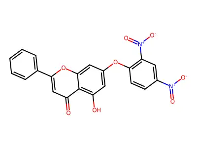7-(2,4-dinitrophenoxy)-5-hydroxy-2-phenyl-4H-chromen-4-one structure