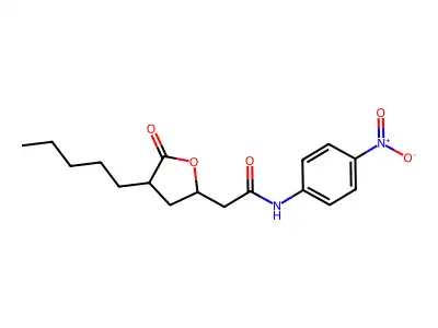 N-(4-nitrophenyl)-2-(5-oxo-4-pentyloxolan-2-yl)acetamide structure