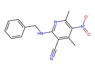 2-(Benzylamino)-4,6-dimethyl-5-nitropyridine-3-carbonitrile structure
