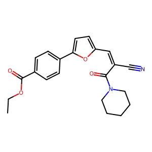 (E)-ethyl 4-(5-(2-cyano-3-oxo-3-(piperidin-1-yl)prop-1-en-1-yl)furan-2-yl)benzoate structure