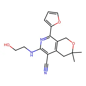8-(furan-2-yl)-6-(2-hydroxyethylamino)-3,3-dimethyl-1,4-dihydropyrano[3,4-c]pyridine-5-carbonitrile structure