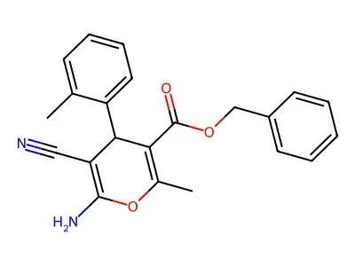 benzyl 6-amino-5-cyano-2-methyl-4-(2-methylphenyl)-4H-pyran-3-carboxylate structure