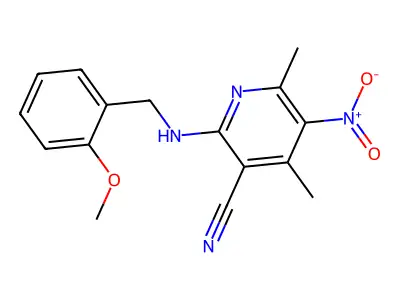 2-[(2-Methoxyphenyl)methylamino]-4,6-dimethyl-5-nitropyridine-3-carbonitrile structure