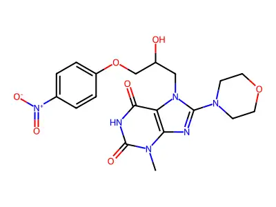 7-[2-Hydroxy-3-(4-nitrophenoxy)propyl]-3-methyl-8-morpholin-4-ylpurine-2,6-dione structure