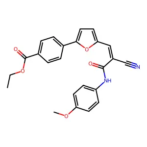 (E)-ethyl 4-(5-(2-cyano-3-((4-methoxyphenyl)amino)-3-oxoprop-1-en-1-yl)furan-2-yl)benzoate structure