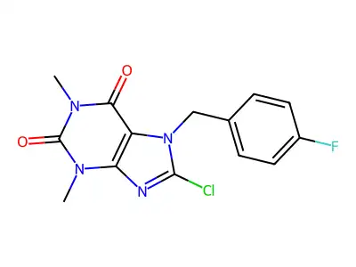 8-chloro-7-(4-fluorobenzyl)-1,3-dimethyl-3,7-dihydro-1H-purine-2,6-dione structure