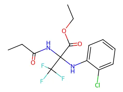 Ethyl 2-(2-chloroanilino)-3,3,3-trifluoro-2-(propanoylamino)propanoate structure
