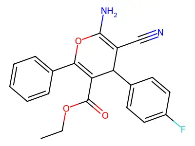ethyl 6-amino-5-cyano-4-(4-fluorophenyl)-2-phenyl-4H-pyran-3-carboxylate structure