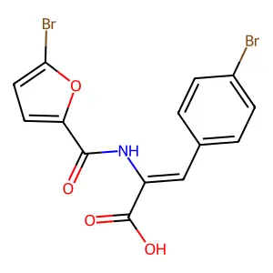 (E)-2-(5-bromofuran-2-carboxamido)-3-(4-bromophenyl)acrylic acid structure