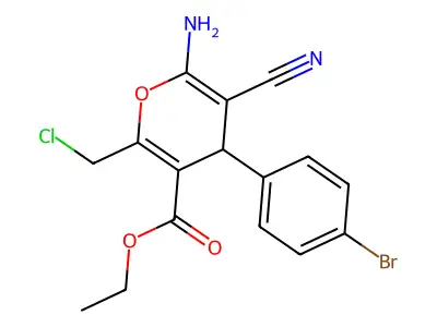ethyl 6-amino-4-(4-bromophenyl)-2-(chloromethyl)-5-cyano-4H-pyran-3-carboxylate structure