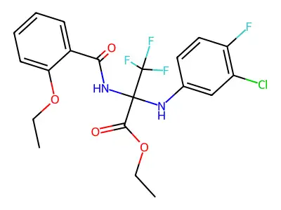 ethyl 2-(3-chloro-4-fluoroanilino)-2-[(2-ethoxybenzoyl)amino]-3,3,3-trifluoropropanoate structure
