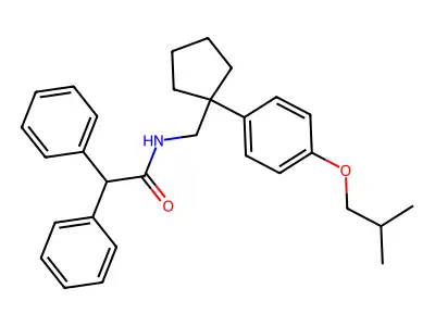 N-[[1-[4-(2-methylpropoxy)phenyl]cyclopentyl]methyl]-2,2-diphenylacetamide structure