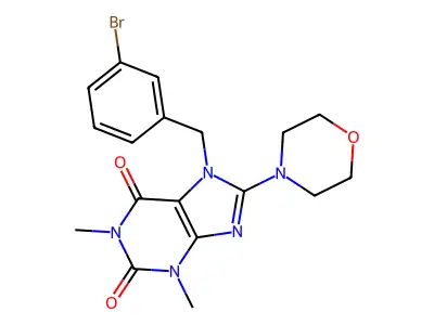 7-[(3-Bromophenyl)methyl]-1,3-dimethyl-8-morpholin-4-ylpurine-2,6-dione structure