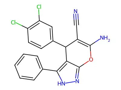 6-amino-4-(3,4-dichlorophenyl)-3-phenyl-1,4-dihydropyrano[2,3-c]pyrazole-5-carbonitrile structure