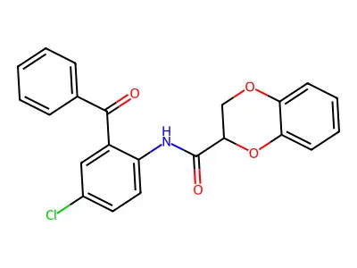 N-(2-benzoyl-4-chlorophenyl)-2,3-dihydro-1,4-benzodioxine-2-carboxamide structure