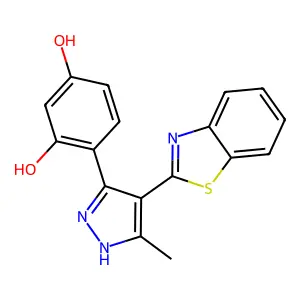 4-(4-(benzo[d]thiazol-2-yl)-5-methyl-1H-pyrazol-3-yl)benzene-1,3-diol structure