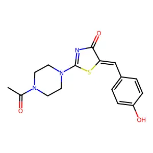 (E)-2-(4-acetylpiperazin-1-yl)-5-(4-hydroxybenzylidene)thiazol-4(5H)-one structure