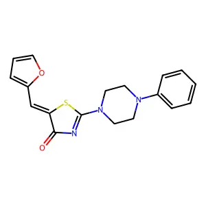 (5E)-5-(furan-2-ylmethylidene)-2-(4-phenylpiperazin-1-yl)-1,3-thiazol-4-one structure