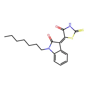 1-Heptyl-3-(4-oxo-2-thioxo-1,3-thiazolidin-5-ylidene)-1,3-dihydro-2H-indol-2-one structure