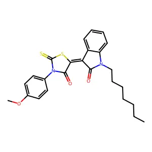 (3Z)-1-heptyl-3-[3-(4-methoxyphenyl)-4-oxo-2-thioxo-1,3-thiazolidin-5-ylidene]-1,3-dihydro-2H-indol-2-one structure