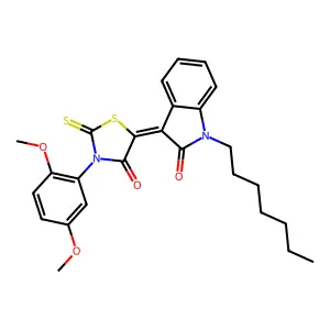 (3Z)-3-[3-(2,5-dimethoxyphenyl)-4-oxo-2-thioxo-1,3-thiazolidin-5-ylidene]-1-heptyl-1,3-dihydro-2H-indol-2-one structure