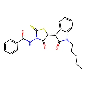 N-[(5Z)-4-oxo-5-(2-oxo-1-pentyl-1,2-dihydro-3H-indol-3-ylidene)-2-thioxo-1,3-thiazolidin-3-yl]benzamide structure