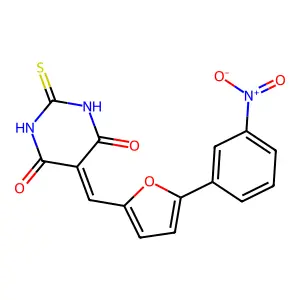 5-((5-(3-nitrophenyl)furan-2-yl)methylene)-2-thioxodihydropyrimidine-4,6(1H,5H)-dione structure