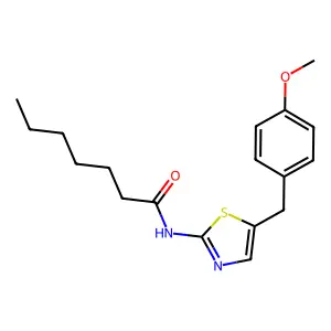 N-[5-[(4-methoxyphenyl)methyl]-1,3-thiazol-2-yl]heptanamide structure