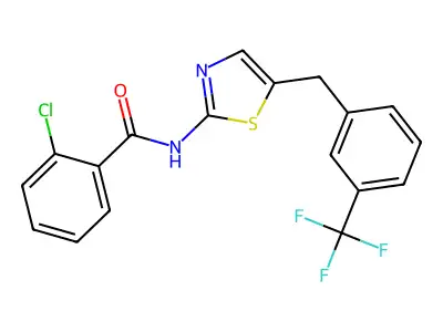 2-chloro-N-(5-(3-(trifluoromethyl)benzyl)thiazol-2-yl)benzamide structure