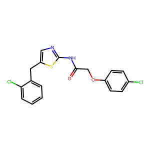 2-(4-chlorophenoxy)-N-[5-[(2-chlorophenyl)methyl]-1,3-thiazol-2-yl]acetamide structure